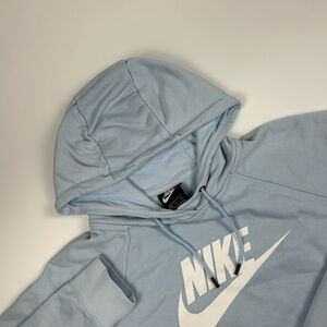 Nike WMNS SZ M Teal Blue Logo Cropped Long Sleeve Hoodie Sweatshirt